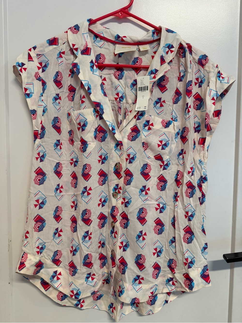 Anthropologie Maeve Beach Umbrella Print Blouse, S
